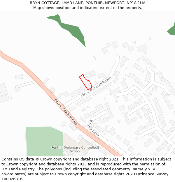 BRYN COTTAGE, LAMB LANE, PONTHIR, NEWPORT, NP18 1HA: Location map and indicative extent of plot