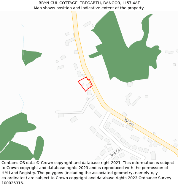 BRYN CUL COTTAGE, TREGARTH, BANGOR, LL57 4AE: Location map and indicative extent of plot