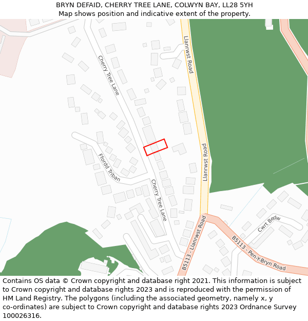 BRYN DEFAID, CHERRY TREE LANE, COLWYN BAY, LL28 5YH: Location map and indicative extent of plot