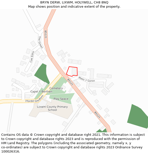 BRYN DERW, LIXWM, HOLYWELL, CH8 8NQ: Location map and indicative extent of plot