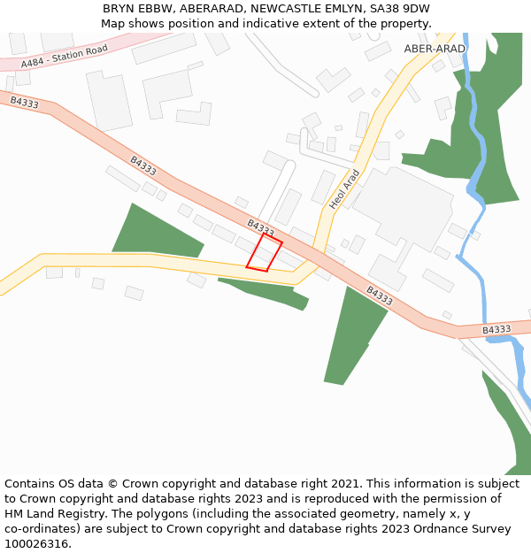 BRYN EBBW, ABERARAD, NEWCASTLE EMLYN, SA38 9DW: Location map and indicative extent of plot