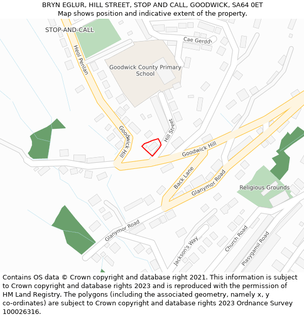 BRYN EGLUR, HILL STREET, STOP AND CALL, GOODWICK, SA64 0ET: Location map and indicative extent of plot