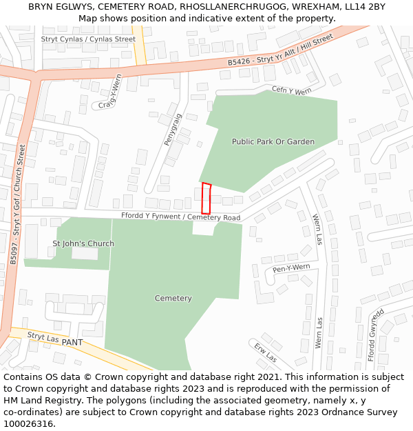 BRYN EGLWYS, CEMETERY ROAD, RHOSLLANERCHRUGOG, WREXHAM, LL14 2BY: Location map and indicative extent of plot