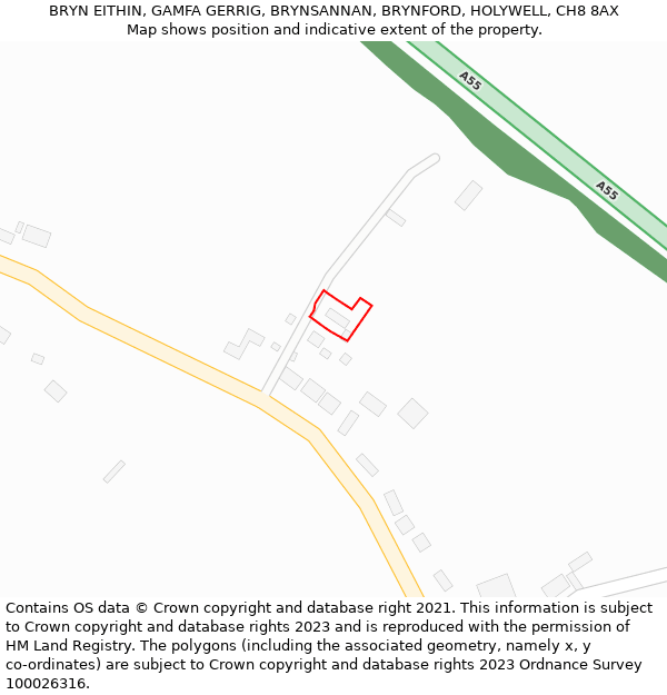 BRYN EITHIN, GAMFA GERRIG, BRYNSANNAN, BRYNFORD, HOLYWELL, CH8 8AX: Location map and indicative extent of plot