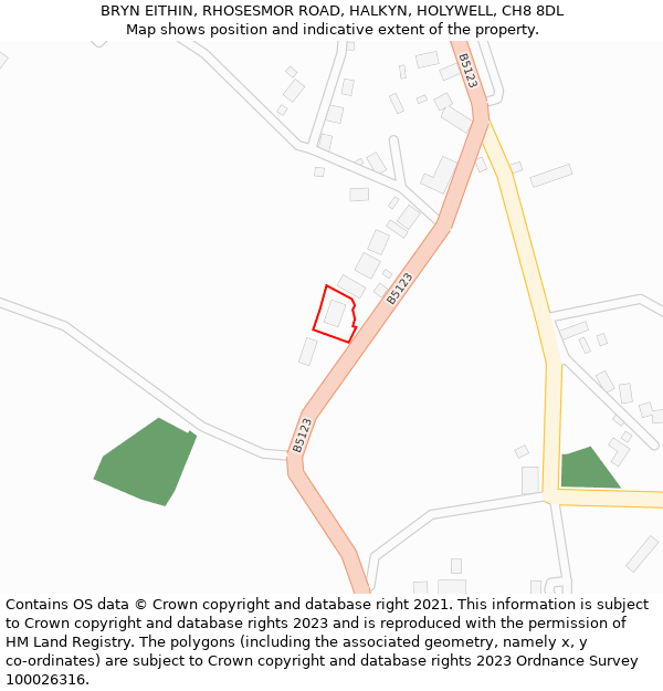 BRYN EITHIN, RHOSESMOR ROAD, HALKYN, HOLYWELL, CH8 8DL: Location map and indicative extent of plot