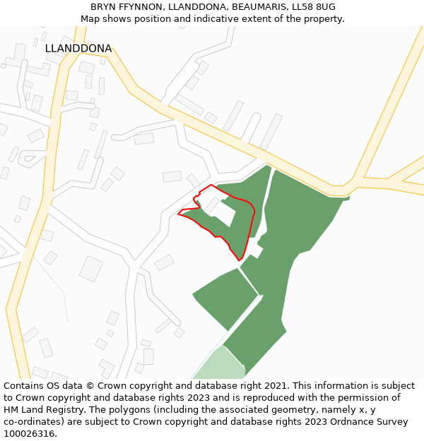 BRYN FFYNNON, LLANDDONA, BEAUMARIS, LL58 8UG: Location map and indicative extent of plot