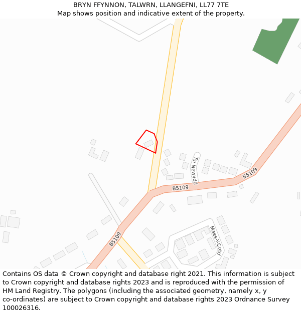 BRYN FFYNNON, TALWRN, LLANGEFNI, LL77 7TE: Location map and indicative extent of plot