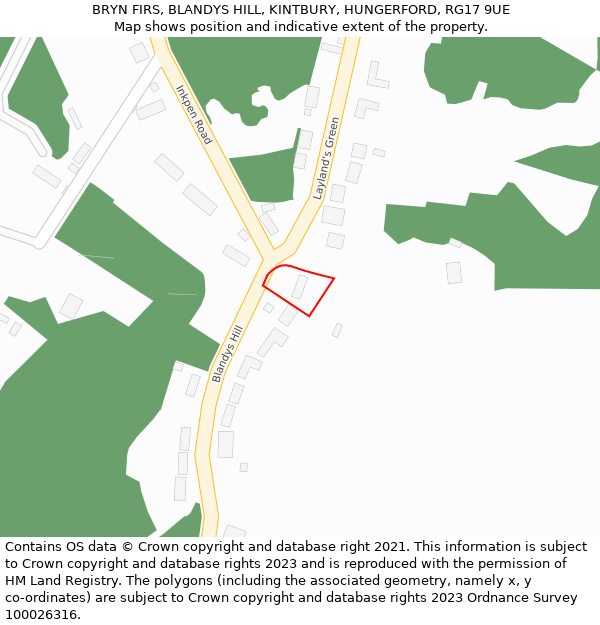 BRYN FIRS, BLANDYS HILL, KINTBURY, HUNGERFORD, RG17 9UE: Location map and indicative extent of plot