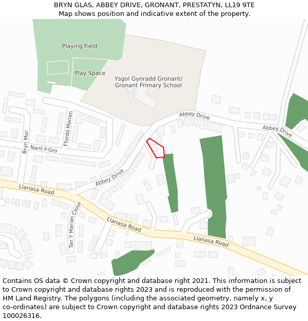 BRYN GLAS, ABBEY DRIVE, GRONANT, PRESTATYN, LL19 9TE: Location map and indicative extent of plot