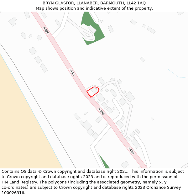 BRYN GLASFOR, LLANABER, BARMOUTH, LL42 1AQ: Location map and indicative extent of plot