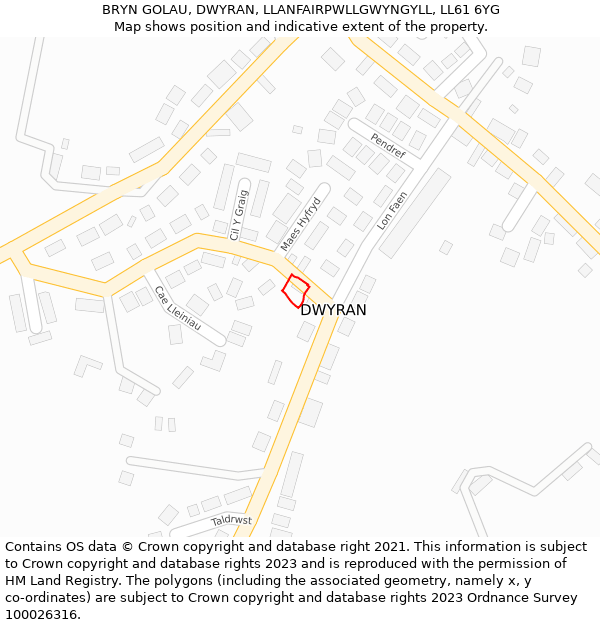 BRYN GOLAU, DWYRAN, LLANFAIRPWLLGWYNGYLL, LL61 6YG: Location map and indicative extent of plot