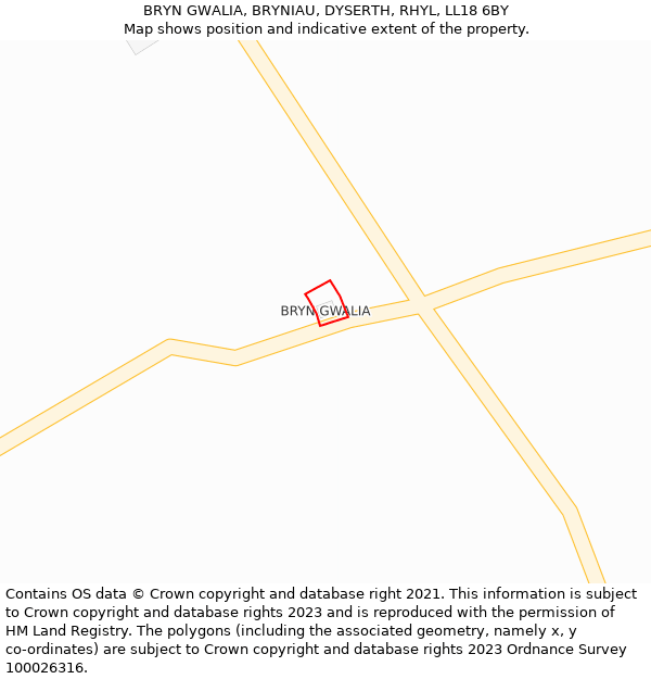 BRYN GWALIA, BRYNIAU, DYSERTH, RHYL, LL18 6BY: Location map and indicative extent of plot