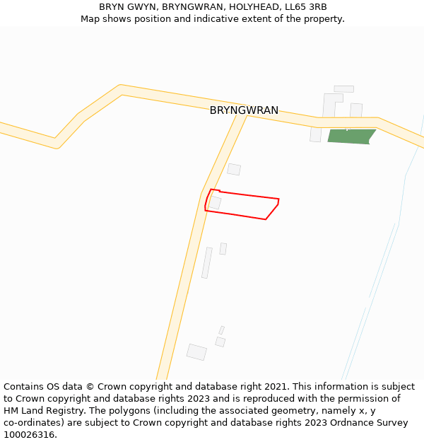 BRYN GWYN, BRYNGWRAN, HOLYHEAD, LL65 3RB: Location map and indicative extent of plot