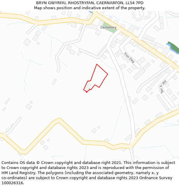 BRYN GWYRFAI, RHOSTRYFAN, CAERNARFON, LL54 7PD: Location map and indicative extent of plot