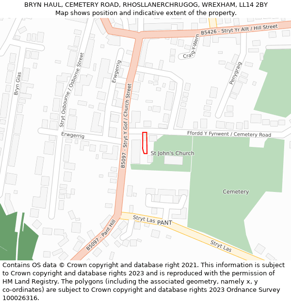 BRYN HAUL, CEMETERY ROAD, RHOSLLANERCHRUGOG, WREXHAM, LL14 2BY: Location map and indicative extent of plot