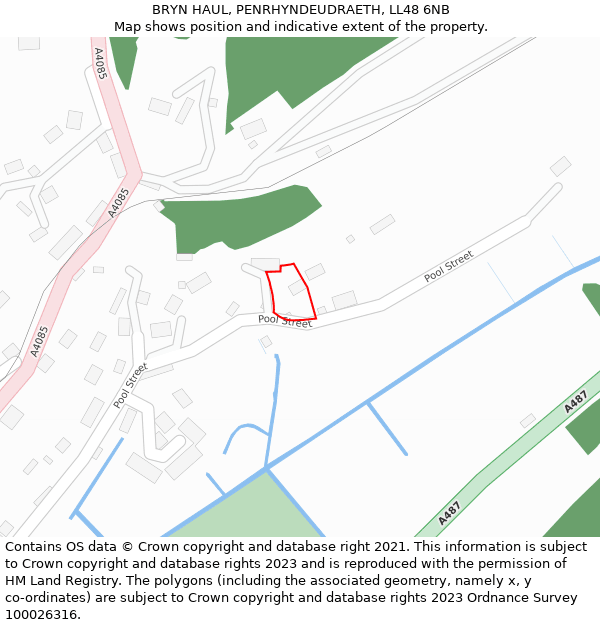 BRYN HAUL, PENRHYNDEUDRAETH, LL48 6NB: Location map and indicative extent of plot