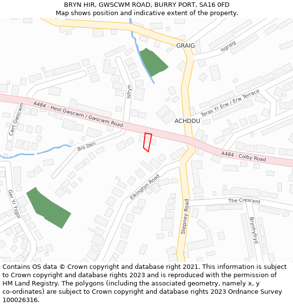 BRYN HIR, GWSCWM ROAD, BURRY PORT, SA16 0FD: Location map and indicative extent of plot