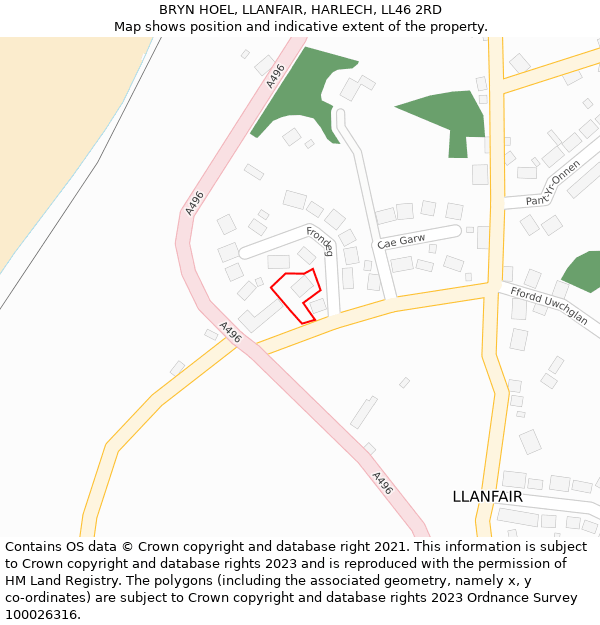 BRYN HOEL, LLANFAIR, HARLECH, LL46 2RD: Location map and indicative extent of plot