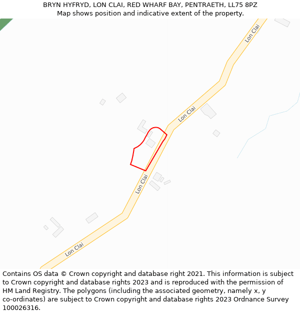 BRYN HYFRYD, LON CLAI, RED WHARF BAY, PENTRAETH, LL75 8PZ: Location map and indicative extent of plot