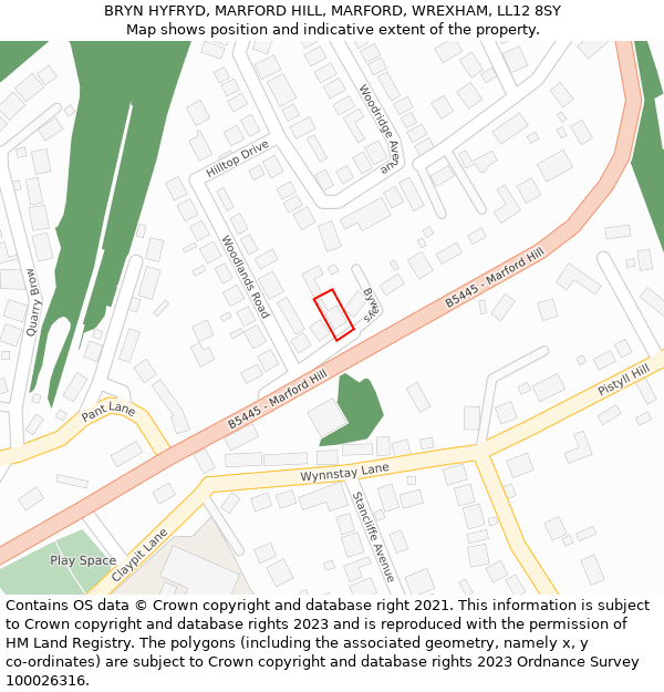 BRYN HYFRYD, MARFORD HILL, MARFORD, WREXHAM, LL12 8SY: Location map and indicative extent of plot