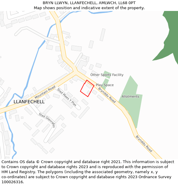 BRYN LLWYN, LLANFECHELL, AMLWCH, LL68 0PT: Location map and indicative extent of plot