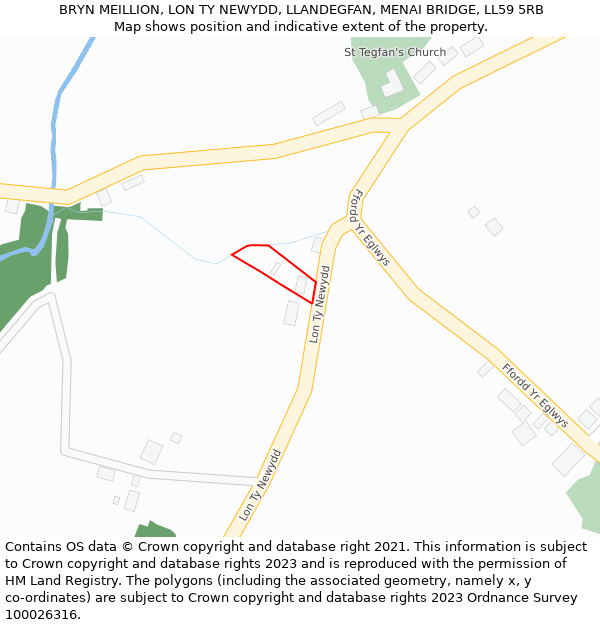 BRYN MEILLION, LON TY NEWYDD, LLANDEGFAN, MENAI BRIDGE, LL59 5RB: Location map and indicative extent of plot