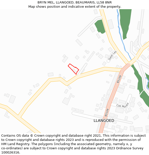 BRYN MEL, LLANGOED, BEAUMARIS, LL58 8NR: Location map and indicative extent of plot
