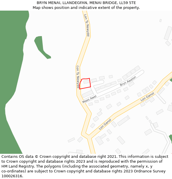 BRYN MENAI, LLANDEGFAN, MENAI BRIDGE, LL59 5TE: Location map and indicative extent of plot