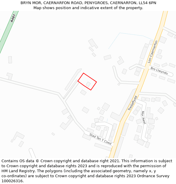 BRYN MOR, CAERNARFON ROAD, PENYGROES, CAERNARFON, LL54 6PN: Location map and indicative extent of plot