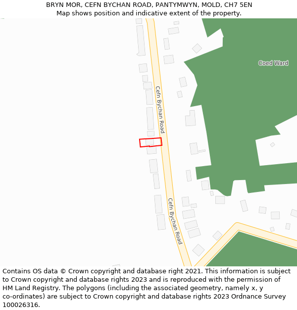BRYN MOR, CEFN BYCHAN ROAD, PANTYMWYN, MOLD, CH7 5EN: Location map and indicative extent of plot
