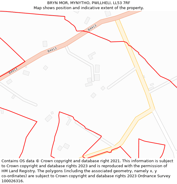 BRYN MOR, MYNYTHO, PWLLHELI, LL53 7RF: Location map and indicative extent of plot