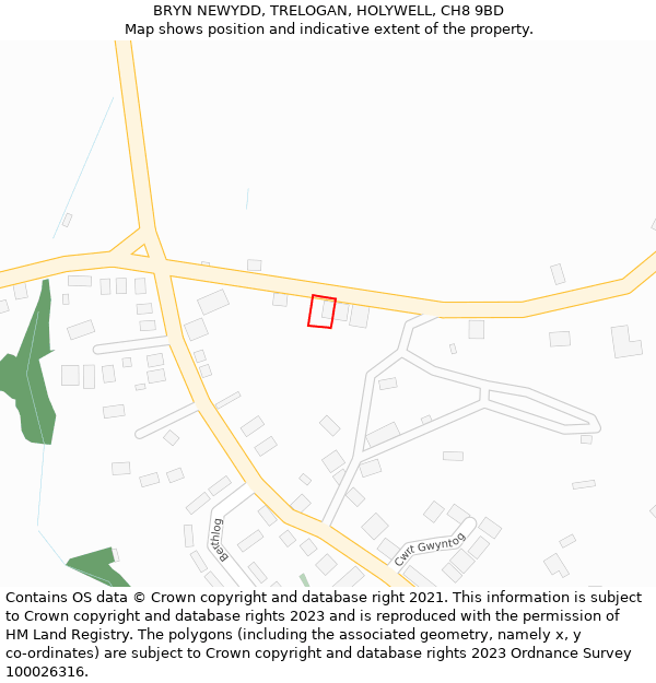 BRYN NEWYDD, TRELOGAN, HOLYWELL, CH8 9BD: Location map and indicative extent of plot