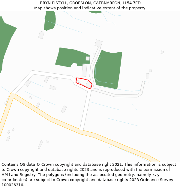 BRYN PISTYLL, GROESLON, CAERNARFON, LL54 7ED: Location map and indicative extent of plot