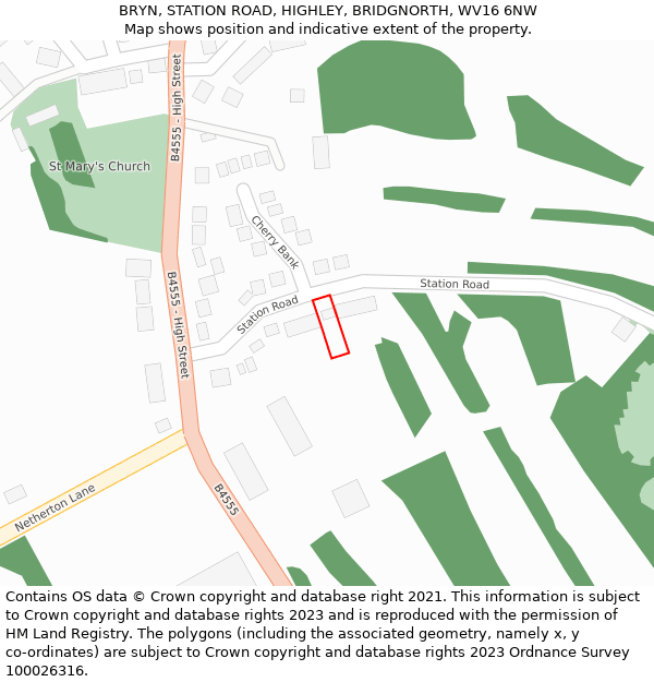 BRYN, STATION ROAD, HIGHLEY, BRIDGNORTH, WV16 6NW: Location map and indicative extent of plot