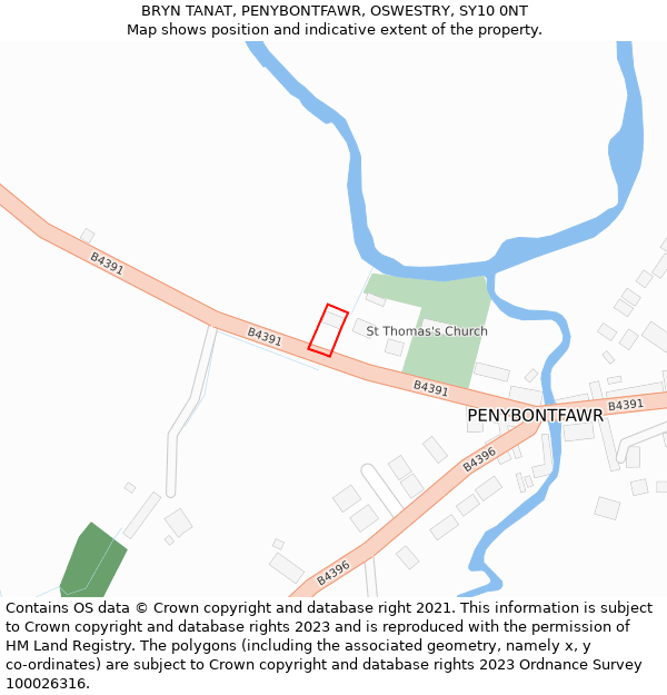 BRYN TANAT, PENYBONTFAWR, OSWESTRY, SY10 0NT: Location map and indicative extent of plot