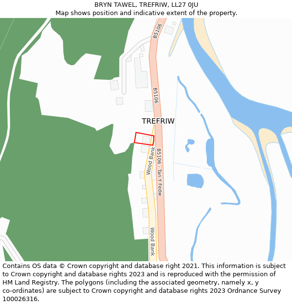 BRYN TAWEL, TREFRIW, LL27 0JU: Location map and indicative extent of plot