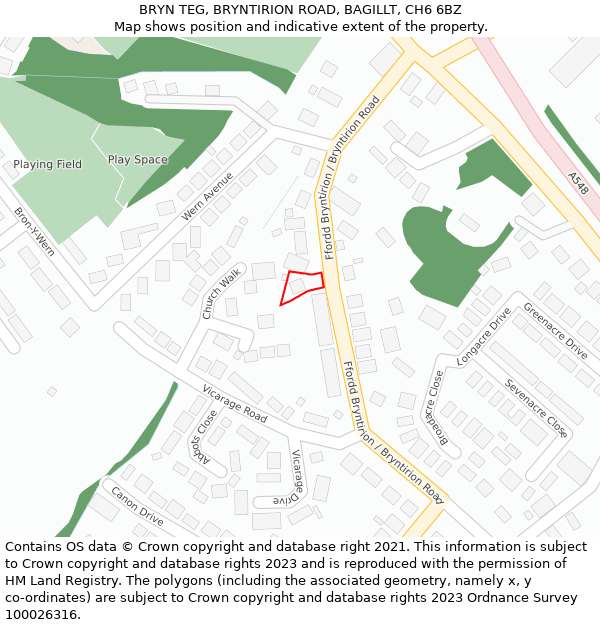 BRYN TEG, BRYNTIRION ROAD, BAGILLT, CH6 6BZ: Location map and indicative extent of plot