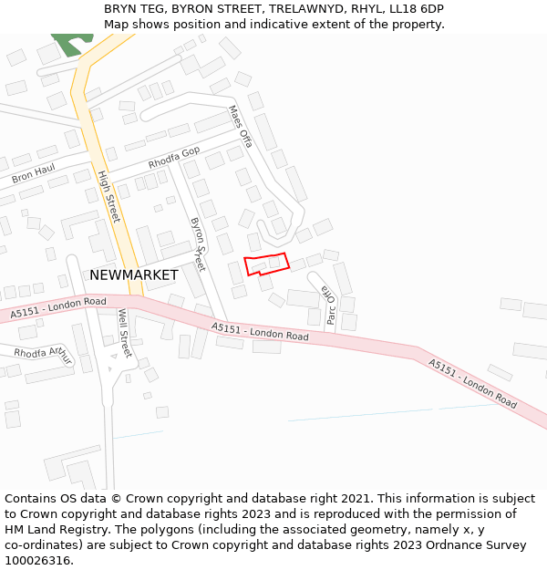 BRYN TEG, BYRON STREET, TRELAWNYD, RHYL, LL18 6DP: Location map and indicative extent of plot