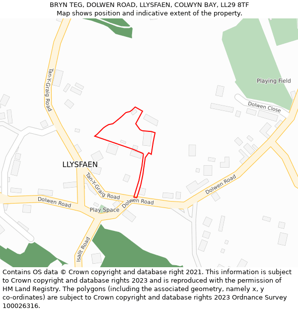 BRYN TEG, DOLWEN ROAD, LLYSFAEN, COLWYN BAY, LL29 8TF: Location map and indicative extent of plot