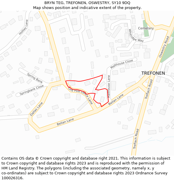 BRYN TEG, TREFONEN, OSWESTRY, SY10 9DQ: Location map and indicative extent of plot