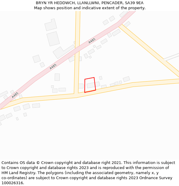 BRYN YR HEDDWCH, LLANLLWNI, PENCADER, SA39 9EA: Location map and indicative extent of plot