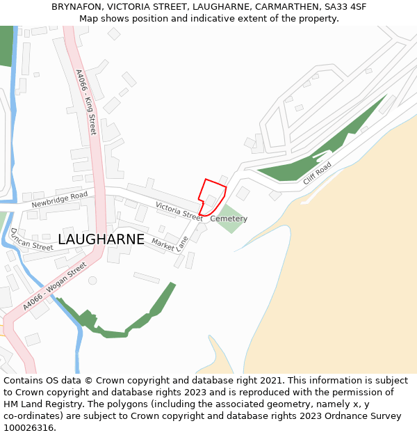 BRYNAFON, VICTORIA STREET, LAUGHARNE, CARMARTHEN, SA33 4SF: Location map and indicative extent of plot