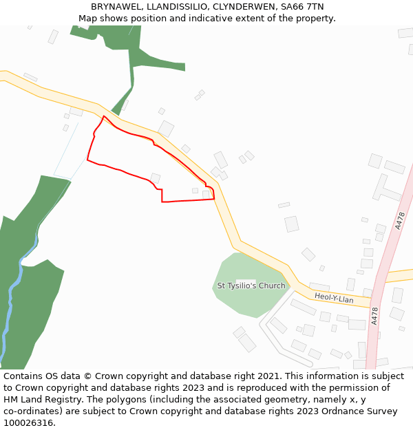 BRYNAWEL, LLANDISSILIO, CLYNDERWEN, SA66 7TN: Location map and indicative extent of plot