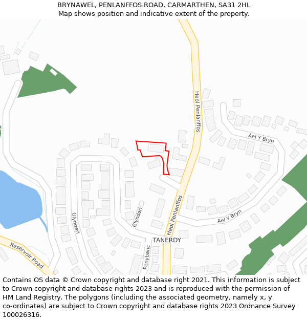 BRYNAWEL, PENLANFFOS ROAD, CARMARTHEN, SA31 2HL: Location map and indicative extent of plot