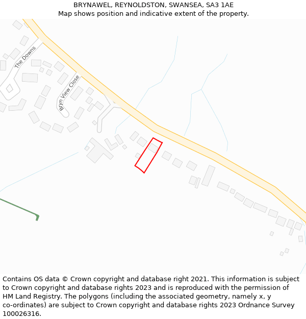 BRYNAWEL, REYNOLDSTON, SWANSEA, SA3 1AE: Location map and indicative extent of plot