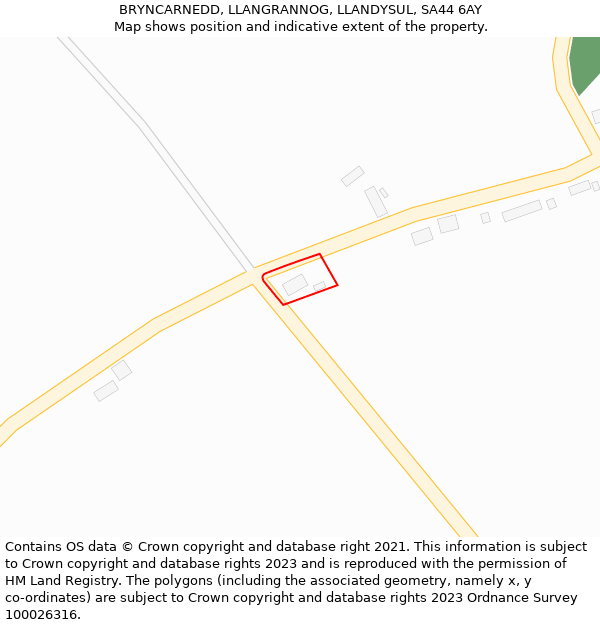 BRYNCARNEDD, LLANGRANNOG, LLANDYSUL, SA44 6AY: Location map and indicative extent of plot