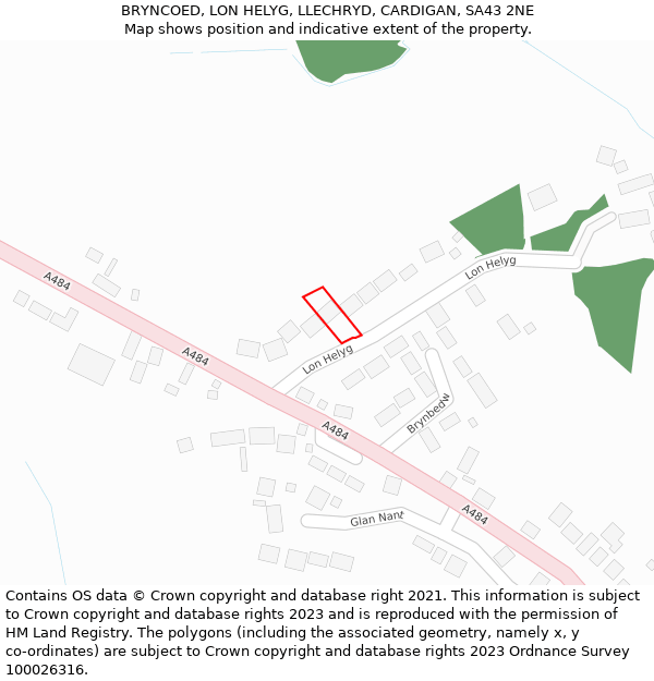 BRYNCOED, LON HELYG, LLECHRYD, CARDIGAN, SA43 2NE: Location map and indicative extent of plot