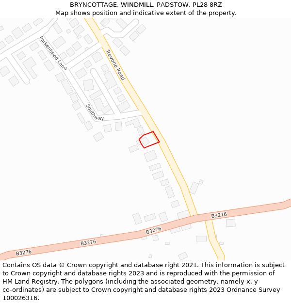 BRYNCOTTAGE, WINDMILL, PADSTOW, PL28 8RZ: Location map and indicative extent of plot