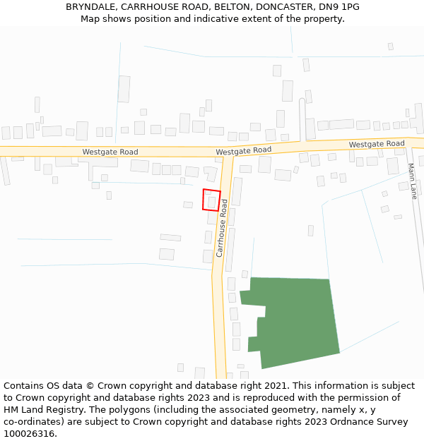 BRYNDALE, CARRHOUSE ROAD, BELTON, DONCASTER, DN9 1PG: Location map and indicative extent of plot