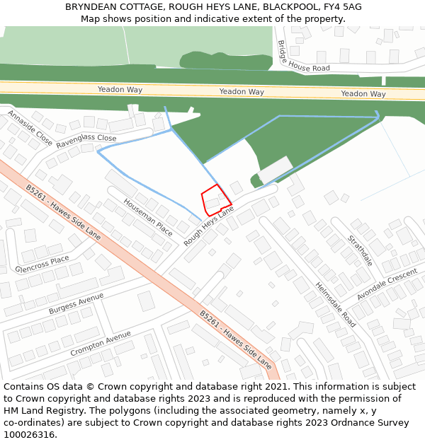 BRYNDEAN COTTAGE, ROUGH HEYS LANE, BLACKPOOL, FY4 5AG: Location map and indicative extent of plot
